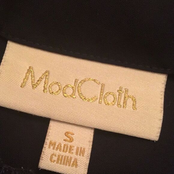 Modcloth Dark Blue Blouse with Pink Floral Design - Picture 5 of 6